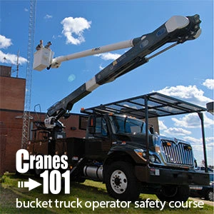 bucket truck operator safety class image with cranes101 logo