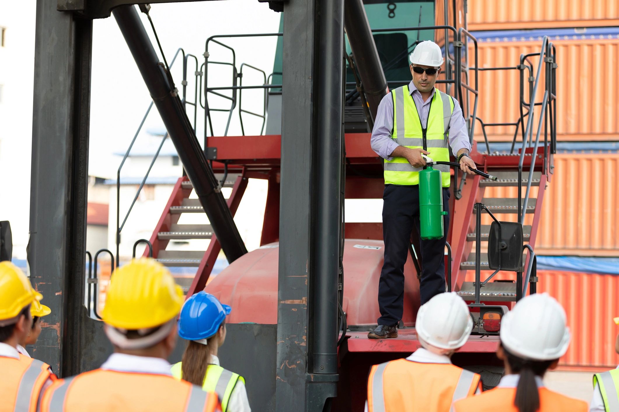 Crane operator in a training session